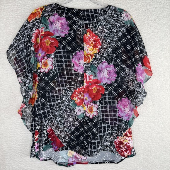 Notations Blouse Womens 1X Sheer Floral Tunic Top Flutter Sleeve Boho Ring Detai - Picture 6 of 10